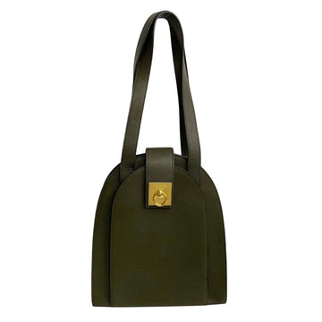 CELINE Ring Metal Leather Handbag Tote Bag One Shoulder Green 15165