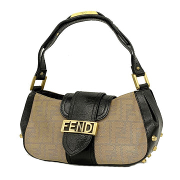 FENDI Handbag Zucca Canvas Leather Black Beige Ladies