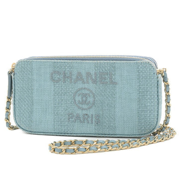 CHANEL Deauville Chain Clutch Wallet Canvas Blue