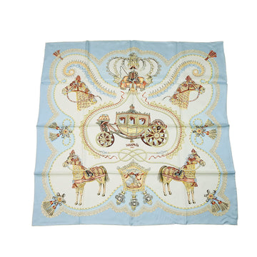 HERMES Carre 90 Scarf Silk Light Blue White Paperol Carriage Women's