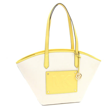MICHAEL KORS Kimber Tote Bag 35S3G7KT3C Ivory Yellow Canvas Leather Women's Large