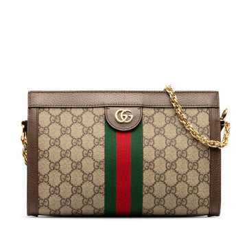 GUCCI GG Supreme Ophidia Small Sherry Line Chain Shoulder Bag 503877 Beige Brown PVC Leather Women's
