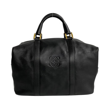 LOEWE Anagram Leather Boston Bag Travel Handbag Black 24574