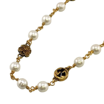 GUCCI Flower Pearl Interlocking G Necklace Gold Women's Z0005582