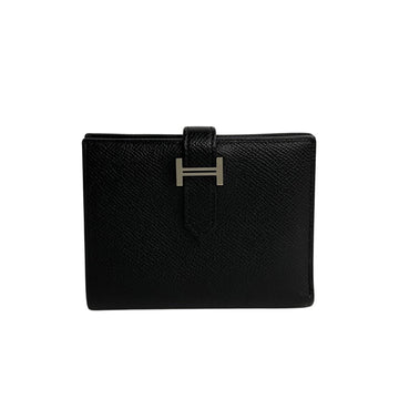 HERMES Bearn Compact Vaux Epson Leather Bifold Wallet Black 82906