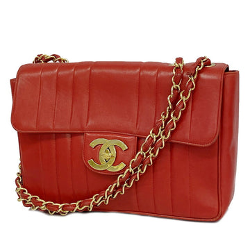 CHANEL Shoulder Bag Mademoiselle W Chain Lambskin Red Ladies