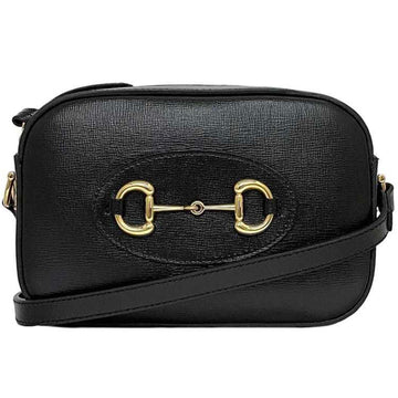 GUCCI Shoulder Bag Black Horsebit 7601964 f-20125 Leather  Pochette Ladies Compact