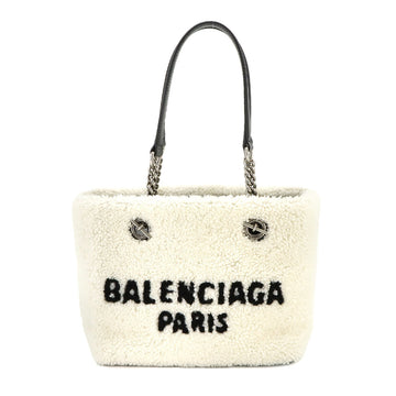 BALENCIAGA Duty Free Small Tote in Shearling Leather, Light Beige and Black, 759941