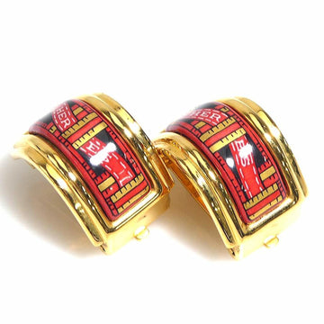 HERMES Earrings Cloisonne Metal/Enamel Gold/Red/Black Women's e58536g