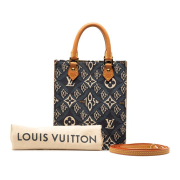 LOUIS VUITTON Monogram Jacquard Petite Sac Plat Handbag Shoulder Bag M80288 Blue Canvas Leather Women's