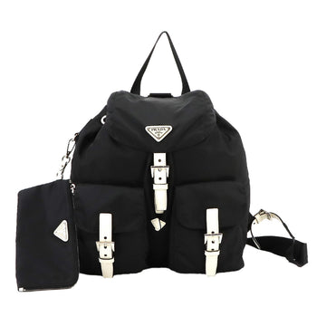 PRADA Medium Backpack, Nylon, Leather, Nero Bianco, 1BZ811 Backpack