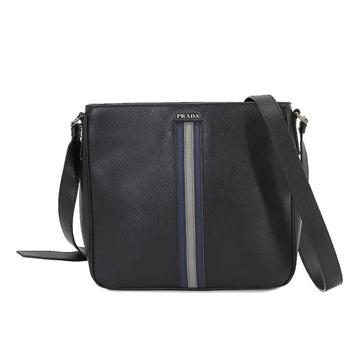 PRADA Saffiano shoulder bag leather black V1082R silver metal fittings Shoulder Bag
