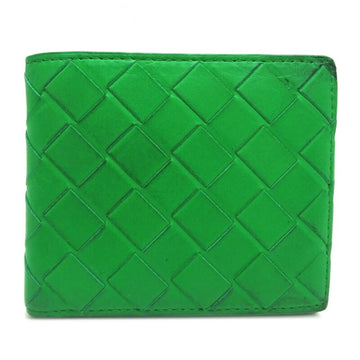 BOTTEGA VENETA Intrecciato Compact Wallet for Women and Men, Bi-fold Wallet, Calfskin, Paraquito [Green]