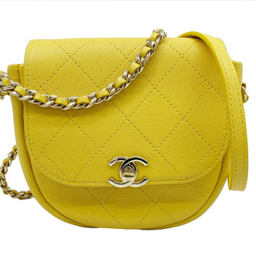 CHANEL Chain Shoulder Yellow Ladies Matelasse Leather Calf Here Mark