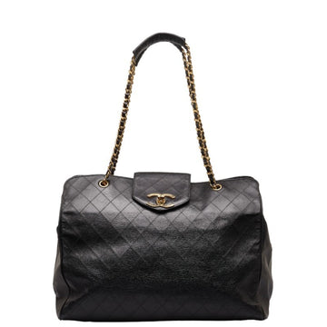 CHANEL Supermodel Bag Coco Mark Chain Tote Black Leather Women's