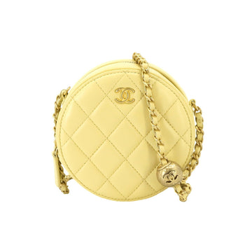 CHANEL Matelasse Chain Shoulder Bag Leather Yellow AP1449 Coco Ball