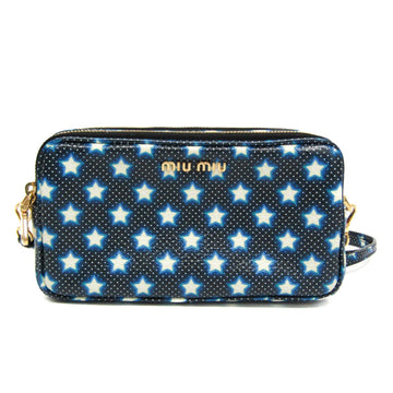 MIU MIU Star Pattern MADRAS PRINT 5ZH011 Women's Leather Shoulder Bag Black,Blue,White