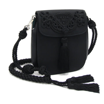 PRADA shoulder bag 1BD259 black nylon leather embroidery ladies