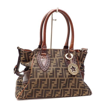FENDI Handbag Zucca Etnico Women's Brown Canvas Leather 8BN157 A6047046