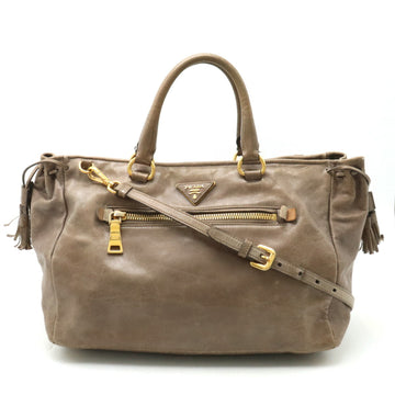 PRADA Tassel Handbag Shoulder Bag Leather Khaki Brown BN1921