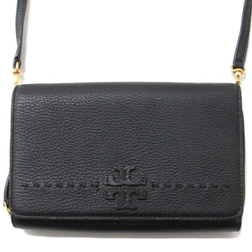 TORY BURCH bag shoulder black wallet purse flap McGraw leather ladies