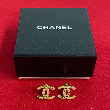 CHANEL 98P engraved Coco mark earrings for women, gold, 38690