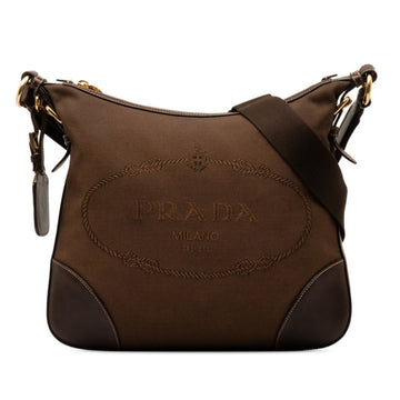 PRADA Shoulder Bag Brown Leather Jacquard Women's