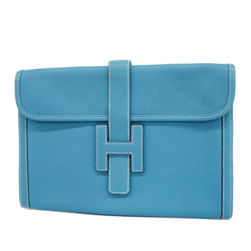 HERMES Clutch Bag Jige PM C Stamped Taurillon Clemence Blue Jean Women's