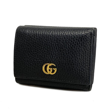 GUCCI Tri-fold Wallet GG Marmont 474746 Leather Black Women's
