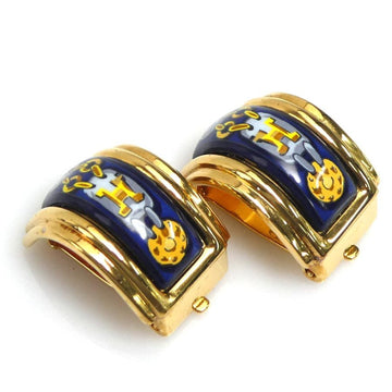 HERMES earrings cloisonne metal/enamel gold/navy women's e58576g