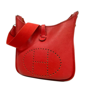 HERMES Shoulder Bag Evelyn 1 PM P Engraved Taurillon Clemence Rouge vif Women's