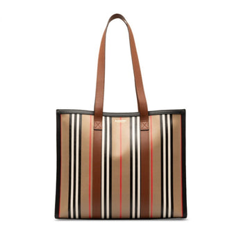 BURBERRY Striped Tote Bag Shoulder 80730571 Brown Black PVC Leather Women's