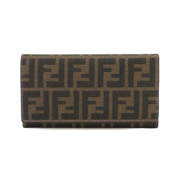 FENDI Zucca pattern bi-fold long wallet PVC leather brown purple 8M0000 gold metal fittings Wallet