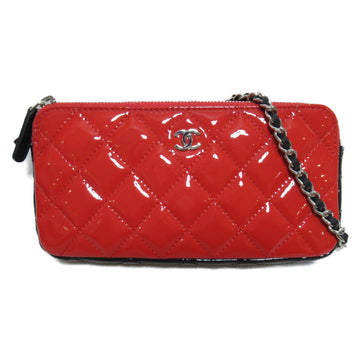 CHANEL Matelasse Chain Wallet Shoulder Bag Red Black enamel