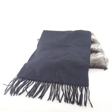 FENDI Cashmere and Real Fur Scarf Black Grey Women's
