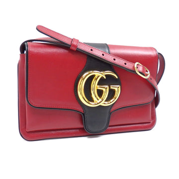 GUCCI Shoulder Bag GG Marmont Alley Women's Red Black Leather 550129 Double G