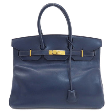 HERMES Birkin 35 Indigo Blue Handbag Cushvel Women's