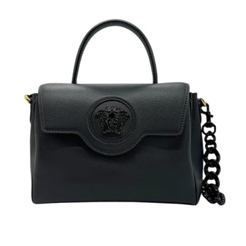 VERSACE Handbag Shoulder Bag Medusa Leather Black Women's z0697