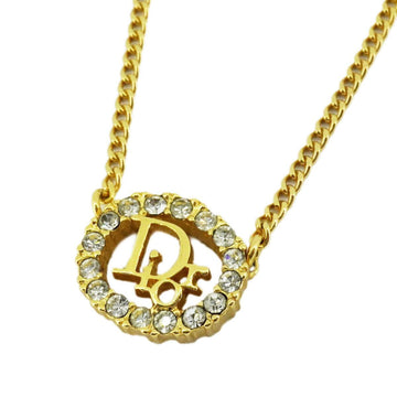 CHRISTIAN DIOR Necklace Circle Rhinestone GP Plated Gold Women's