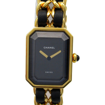 CHANEL Premiere Wrist Watch H0001 Quartz Black Gold Plated Leather belt H0001