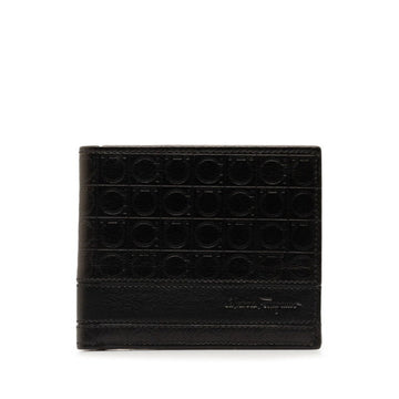 SALVATORE FERRAGAMO Gancini Bi-fold Wallet Black Leather Women's
