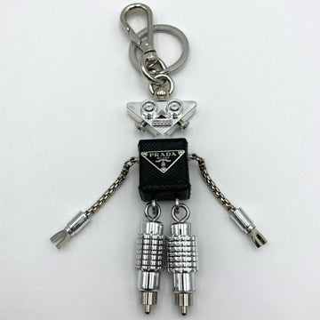 PRADA Key Holder Ring Charm Robot Black Silver Color