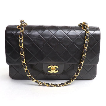 CHANEL Matelasse W-Flap Chain Shoulder Bag Black A01113 Women's
