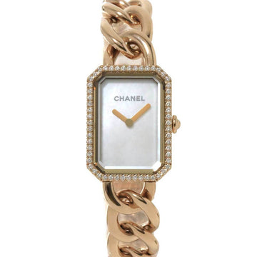 CHANEL Premiere Ladies Watch Diamond Bezel White Shell Dial K18 Beige Gold Quartz