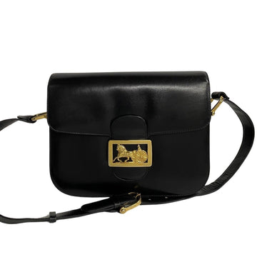 CELINE horse carriage fittings calf leather shoulder bag pochette black 43291
