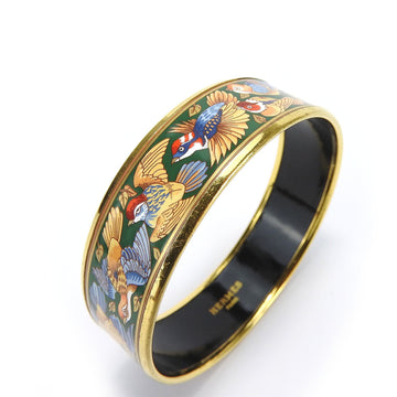 HERMES bracelet enamel metal cloisonne multicolor green gold bird bangle women's