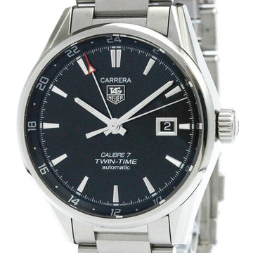 TAG HEUERPolished  Carrera Calibre 7 Twin Time Steel Mens Watch WAR2010 BF570414