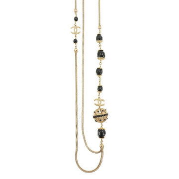 CHANEL Cocomark Long Necklace Rhinestone Gold Black B16A
