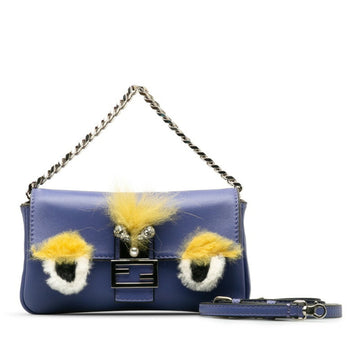 FENDI Monster Micro Bucket Chain Handbag Shoulder Bag 8M0354 Purple Yellow Leather Suede Ladies