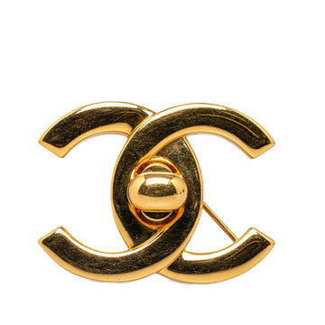 CHANEL Coco Mark Turnlock Brooch Gold Plated Women's